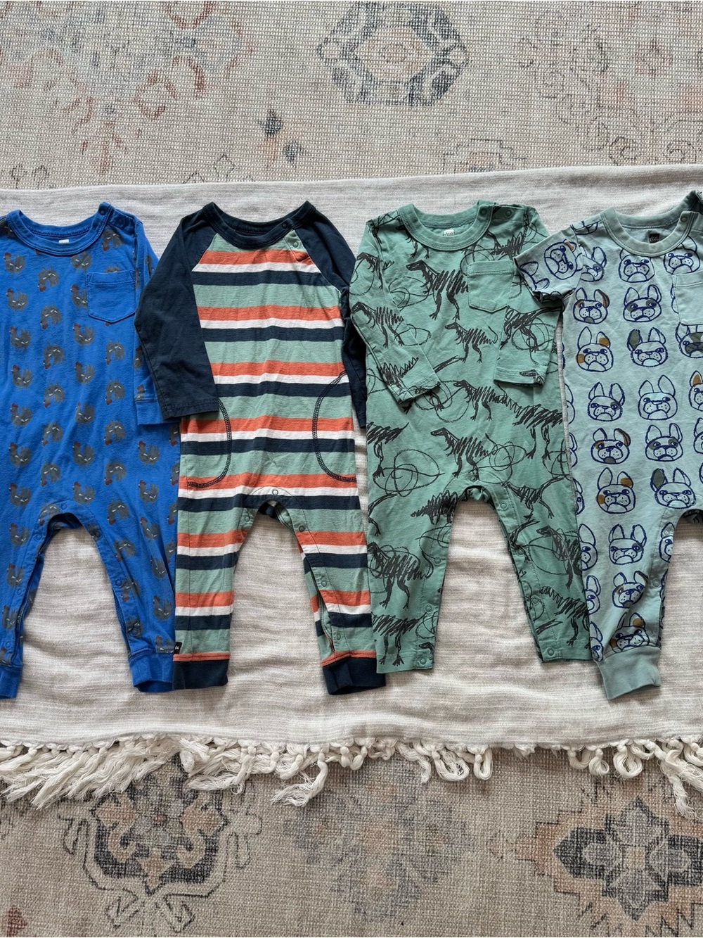 Tea Collection Blue and Green Dino & Animal Print Footed One-Piece